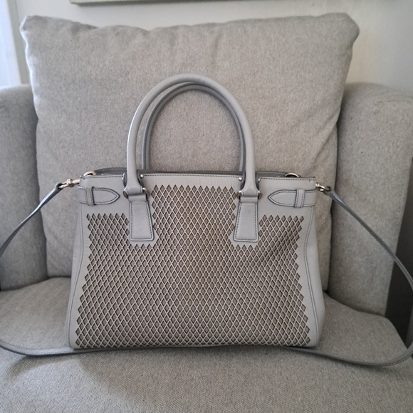 Salvatore Ferragamo Grey Laser Cut Leather Tote - Picture 4 of 9